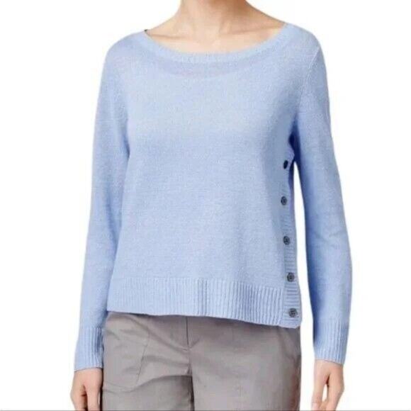Eileen Fisher Sweater Women's Size Small Blue Organic Linen Button Knit - Picture 1 of 9